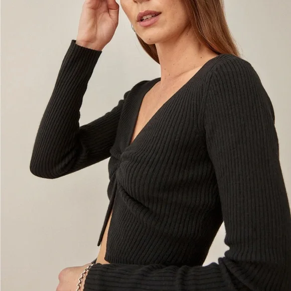 NEW Reformation Narciso Novelty Cashmere Sweater - Picture 2 of 7